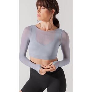 Pop Flex Coquette Long Sleeve Mesh Bra Gray XS Pilates Neutral Sport Womens